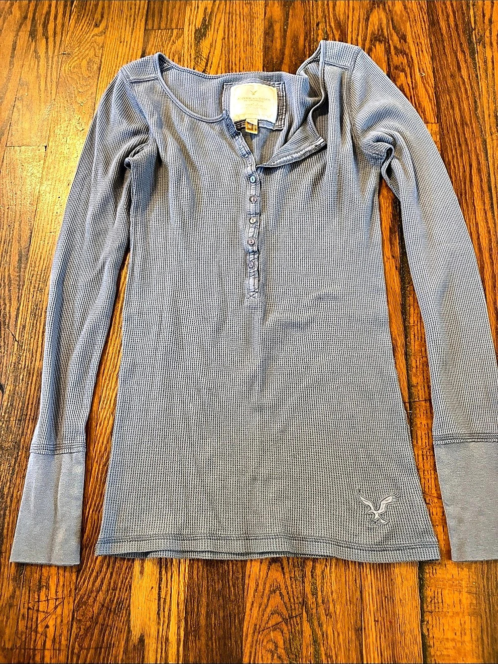 🎉American Eagle Outfitters Vintage Y2K Waffle Knit Thermal Henley Long Sleeve
